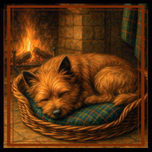 Callum the Cairn Terrier - Hearthside Rest - Black Tea Towel Design