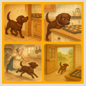 Lyla the Labrador - Great Cookie Caper - Natural Tea Towel Design