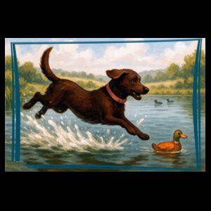 Lyla the Labrador - Duck Dash Delight  - Black Tea Towel Design