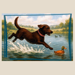 Lyla the Labrador - Duck Dash Delight  - Natural Tea Towel Design