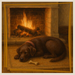Lyla the Labrador - Fireside Slumber  - Natural Tea Towel Design