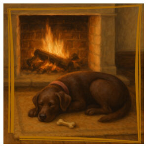 Lyla the Labrador - Fireside Slumber  - White Tea Towel Design