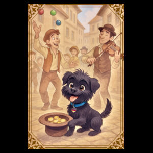 Arlo the Affenpinscher - Street Performer’s Helper - Black Tea Towel Design