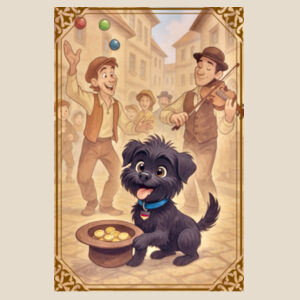 Arlo the Affenpinscher - Street Performer’s Helper - Natural Tea Towel Design