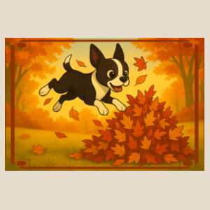 Leaf Pile Leap - Natural Tea Towel Design