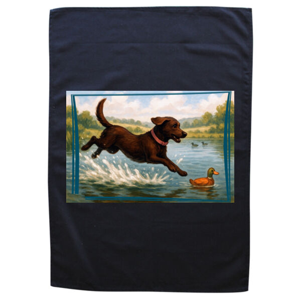 Lyla the Labrador - Duck Dash Delight  - Black Tea Towel Thumbnail