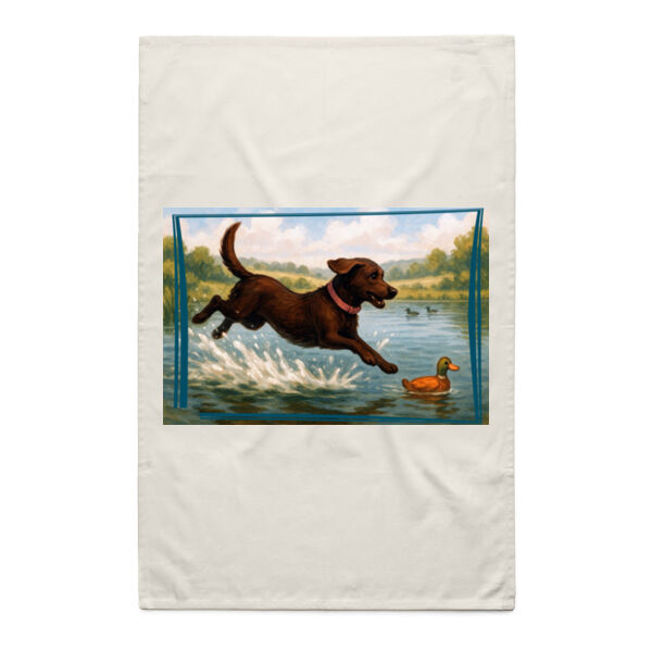 Lyla the Labrador - Duck Dash Delight  - Natural Tea Towel Thumbnail