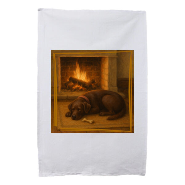 Lyla the Labrador - Fireside Slumber  - White Tea Towel Thumbnail