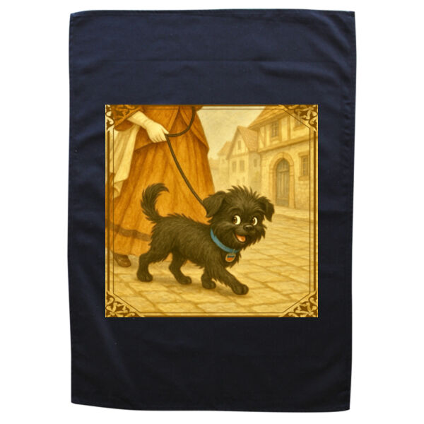 Arlo the Affenpinscher - A Stroll Through Town - Black Tea Towel Thumbnail