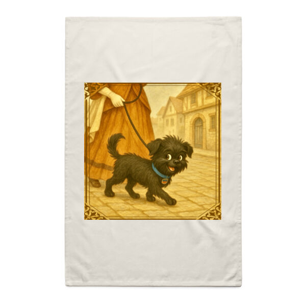 Arlo the Affenpinscher - A Stroll Through Town - Natural Tea Towel Thumbnail