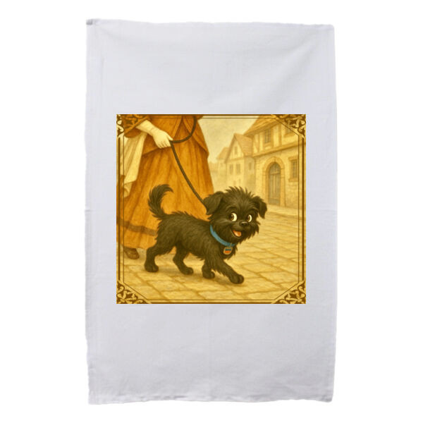Arlo the Affenpinscher - A Stroll Through Town - White Tea Towel Thumbnail