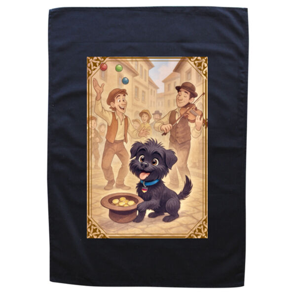 Arlo the Affenpinscher - Street Performer’s Helper - Black Tea Towel Thumbnail