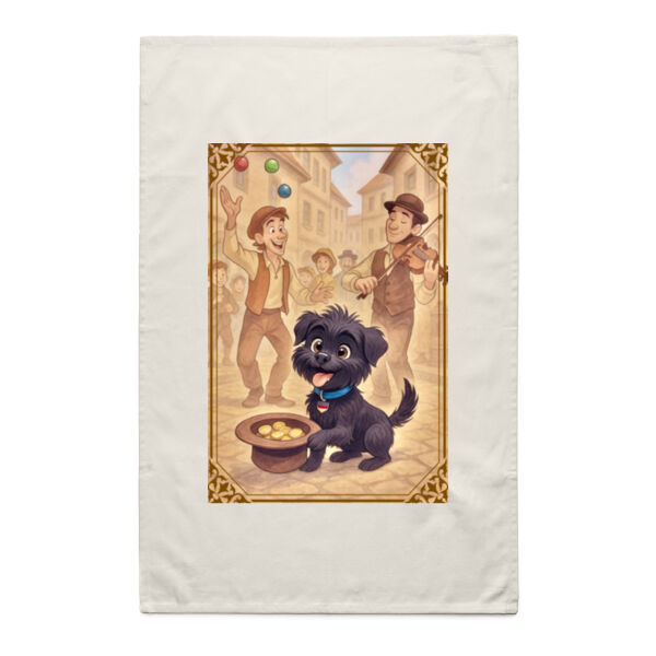 Arlo the Affenpinscher - Street Performer’s Helper - Natural Tea Towel Thumbnail