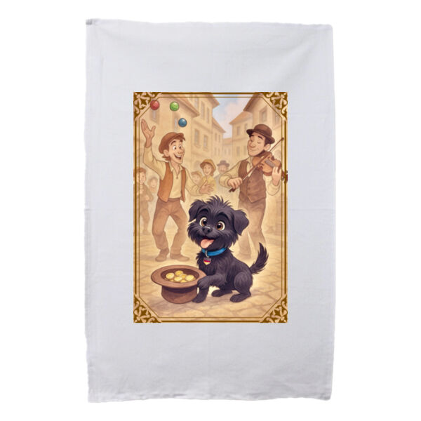 Arlo the Affenpinscher - Street Performer’s Helper - White Tea Towel Thumbnail