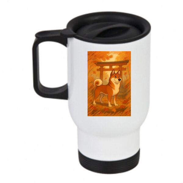 Autumn Pathway – Akio the Akita - Travel Mug Thumbnail