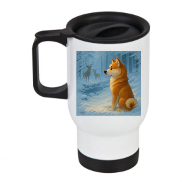 Winter Stillness – Akio the Akita - Travel Mug Thumbnail