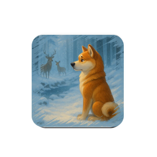 Winter Stillness – Akio the Akita - Coaster - Square Hardboard Thumbnail