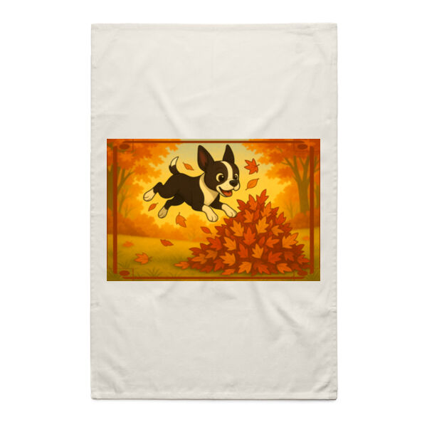 Leaf Pile Leap - Natural Tea Towel Thumbnail