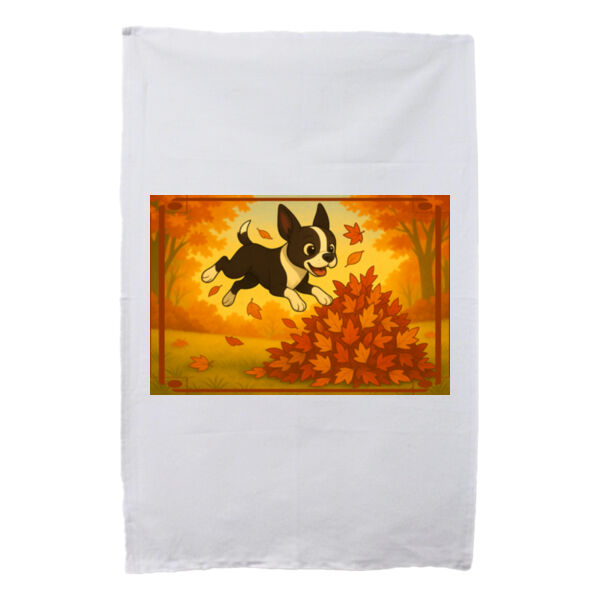Leaf Pile Leap - White Tea Towel Thumbnail