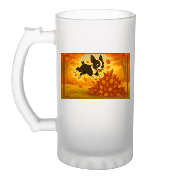 Leaf Pile Leap - Frosted Glass Beer Mug Thumbnail