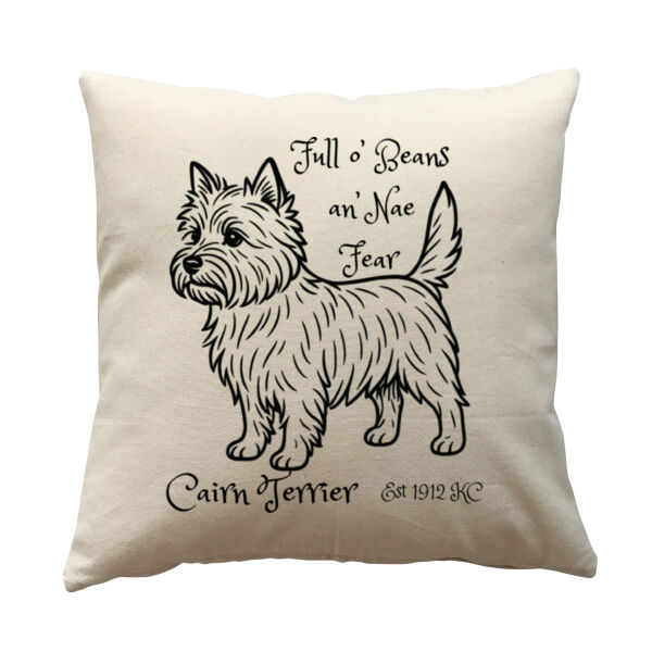 Full o’ Beans an’ Nae Fear – Cairn Terrier - Cushion cover Thumbnail