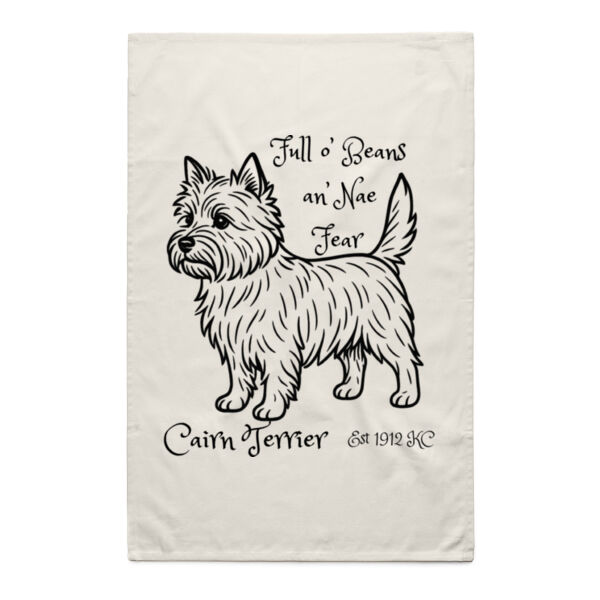 Full o’ Beans an’ Nae Fear – Cairn Terrier - Natural Tea Towel Thumbnail