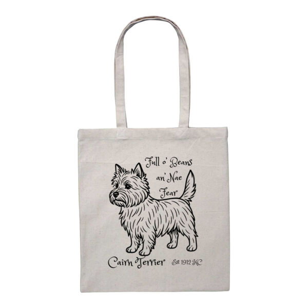 Full o’ Beans an’ Nae Fear – Cairn Terrier - Heavy Duty Canvas Tote with Gusset  Thumbnail