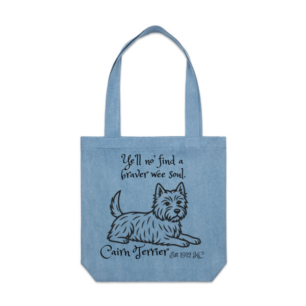 Braver Wee Soul – Cairn Terrier - AS Colour Denim Carrie Tote Thumbnail