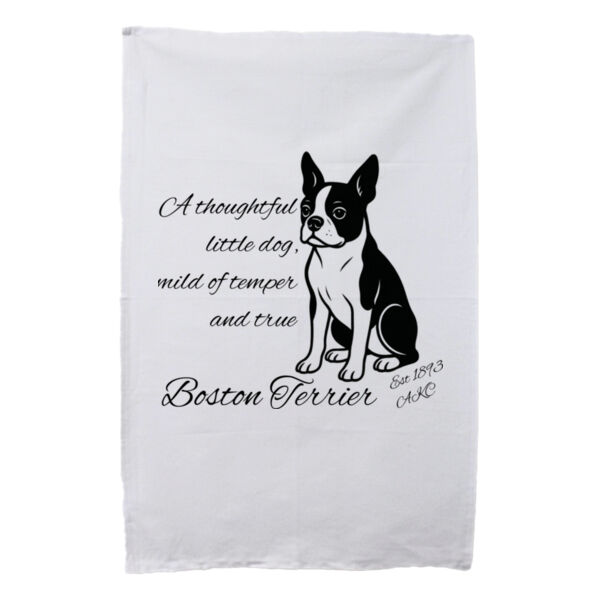A Thoughtful Little Dog – Boston Terrier - White Tea Towel Thumbnail