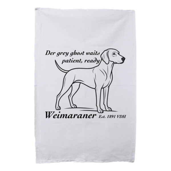 The Grey Ghost Waits – Weimaraner - White Tea Towel Thumbnail