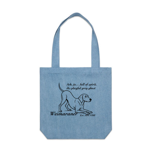 Playful Grey Ghost – Weimaraner - AS Colour Denim Carrie Tote Thumbnail