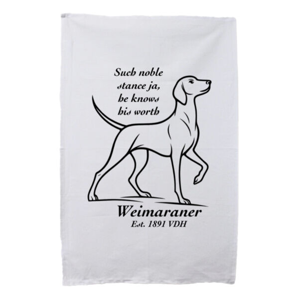 Knows His Worth – Weimaraner - White Tea Towel Thumbnail